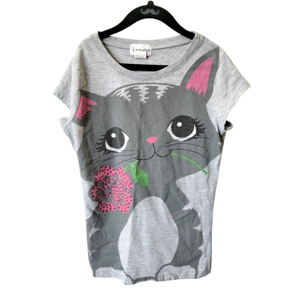 L.A. Conduct Size Large Gray Cat Graphic Tee For Girls - Picture 2 of 6